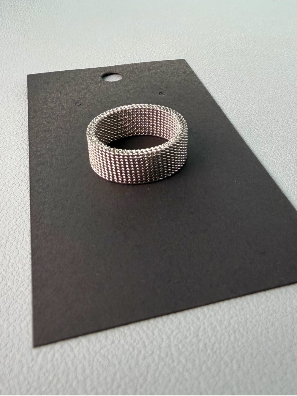 Men's Mesh Band Ring in Silver - Sleek Textured Design